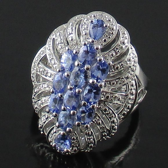Tanzanite Vintage Cluster Design Ring - Picture 1 of 8